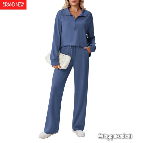 Half Zip Sweatsuit Set Loose Fit Premium Stretch Fabric Matching Outfit